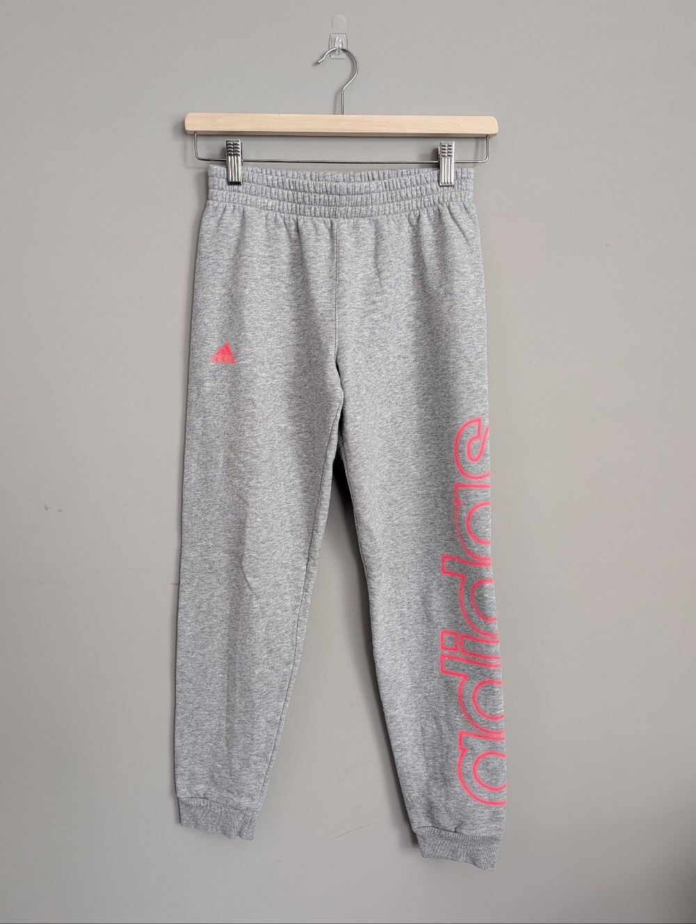 adidas Girls Gray with Pink Logo Side Jogger Sweatpants Size Large 14